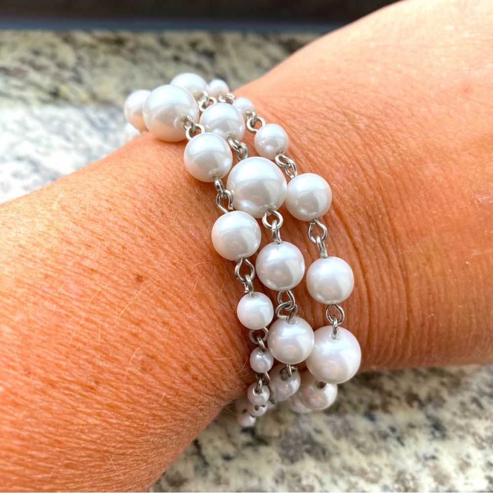 Premier Designs Multistrand Layered Pearl Chain Bracelet silver tone